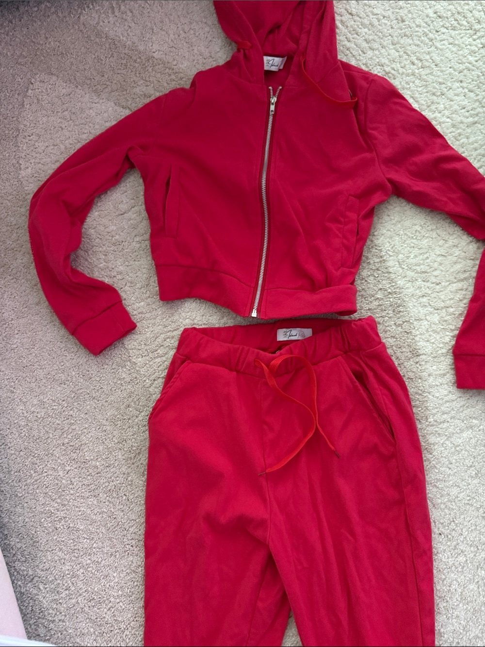 Girls women cropped pink Two-Piece Zip Hoodie & Jogger Set